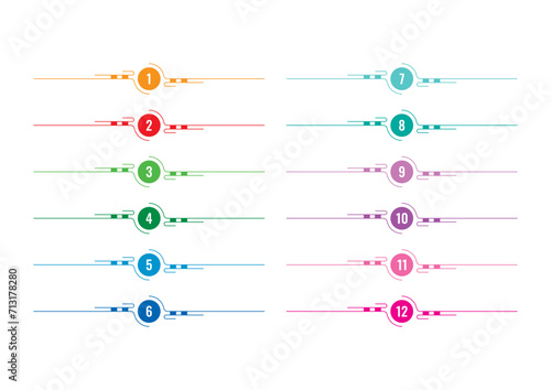 colorful text ornament. twelve step book decoration. twelve option paragraph ornament group