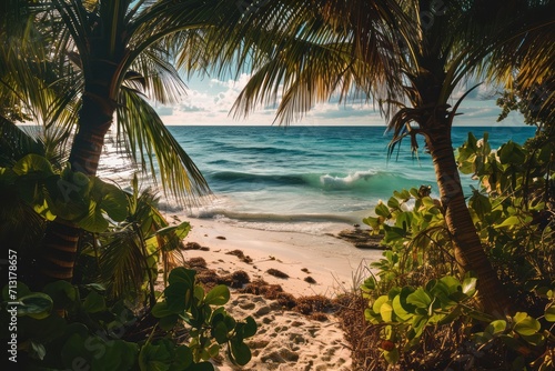 Beautiful realistic summer tropical beach. Generative AI