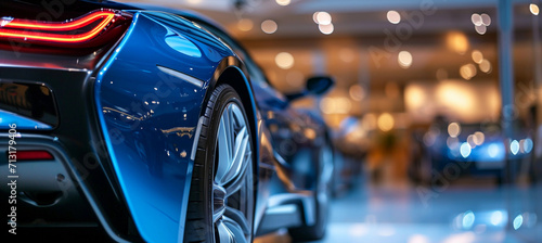 Blue luxury car at a dealership photo