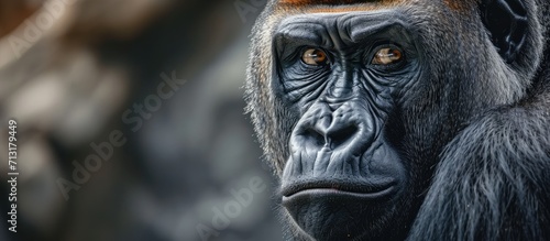 Picture of a Strong Adult Black Gorilla. Copy space image. Place for adding text © Ilgun