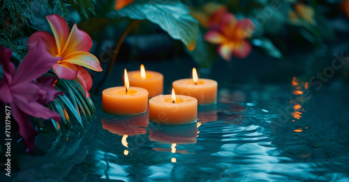 Candles Flowers Relaxing Therapy in Spa