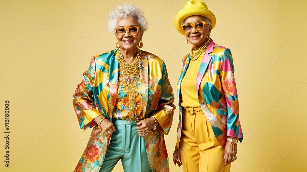 Elder people posing wearing fashionable clothes 
