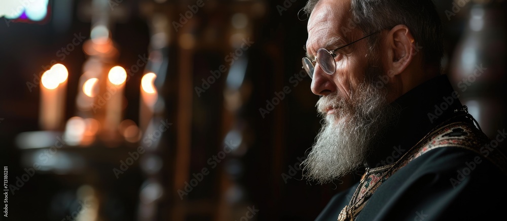 priest with orthodox cross On baptism in the Orthodox Church Christian faith and traditions. Copy space image. Place for adding text - obrazy, fototapety, plakaty 