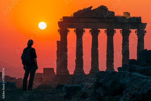 Reflective Journey at Historical Site During Sunset