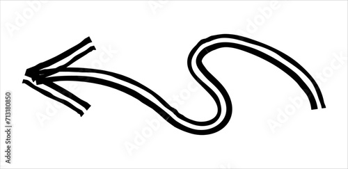 Hand drawn simple arrow drawn with wax crayon, chalk or charcoal. Uneven dry texture for underlining highlighting. Pencil drawn lines, strikethrough, grungy vector isolated on white.