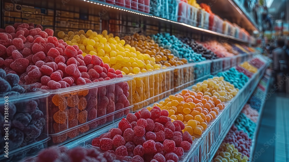 multi-colored sweets on the store counter. Generative AI