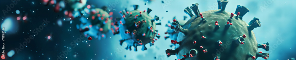 coronavirus 2019-ncov flu, covid-19 banner illustration, virus under microscope - obrazy, fototapety, plakaty 