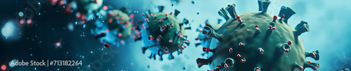 coronavirus 2019-ncov flu, covid-19 banner illustration, virus under microscope photo
