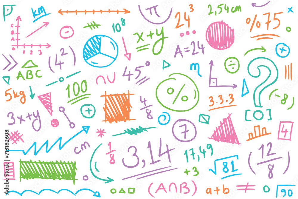 colorful mathematical symbols on a white background. mathematical pattern colorful mathematical symbols on a white background. mathematical pattern