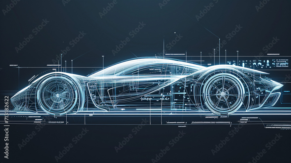 Blueprint design of an abstract car, embodiment of a thought Blueprint design of an abstract car, embodiment of a thought