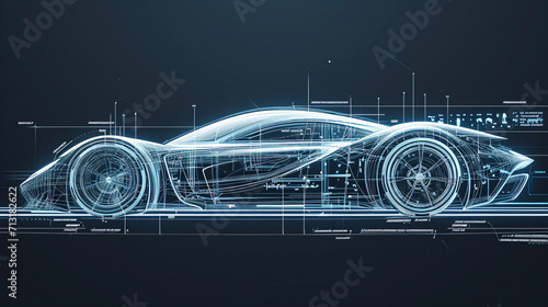 Blueprint design of an abstract car, embodiment of a thought photo