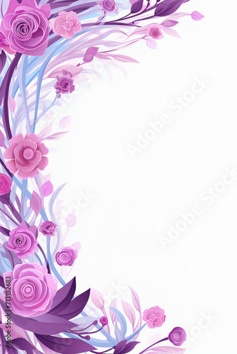 Greeting card mockup with March 8 holiday with decorative flowers in pink and purple tones  copy space