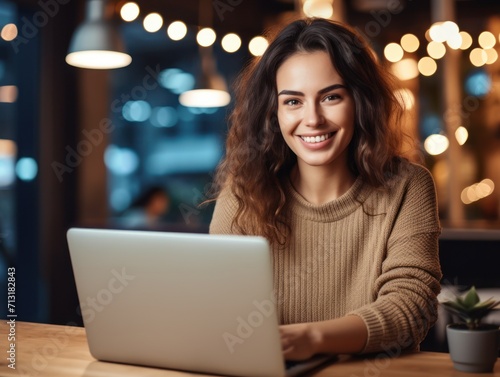 Beautiful Businesswoman typing on laptop.