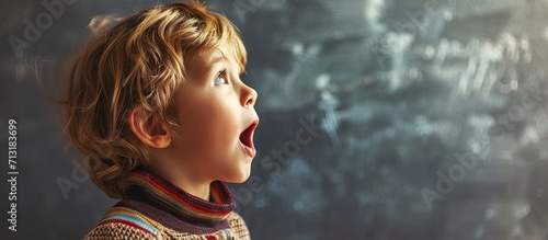A cute child with a speech therapist is taught to pronounce the letters words and sounds correctly. Copy space image. Place for adding text photo