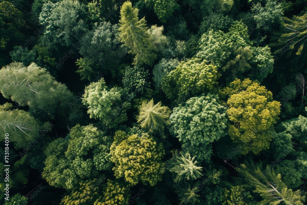 Trees in the forest from above. Generative AI Trees in the forest from above. Generative AI