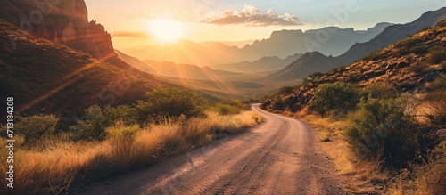 A spectacular sunrise from Glenn Springs Road Big Bend National Park United States. Copy space image. Place for adding text photo