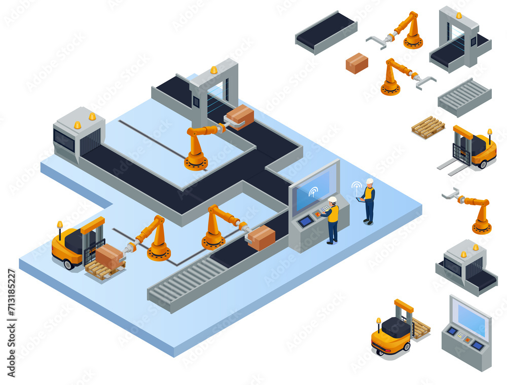 Smart industry illustrations and icons in isometric view Smart industry illustrations and icons in isometric view