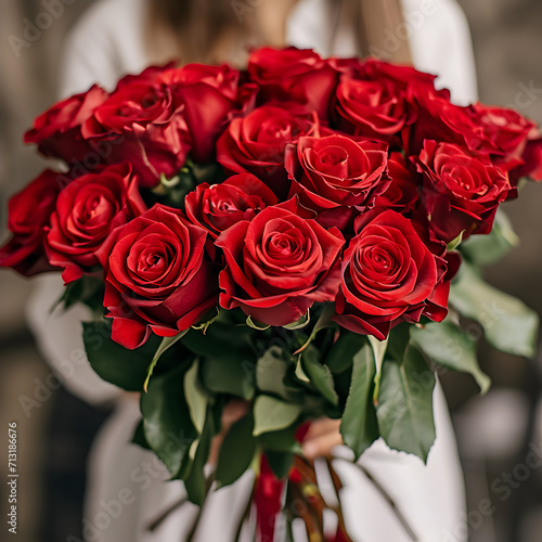 Classic Romance with a Bouquet of Fresh Red Roses.