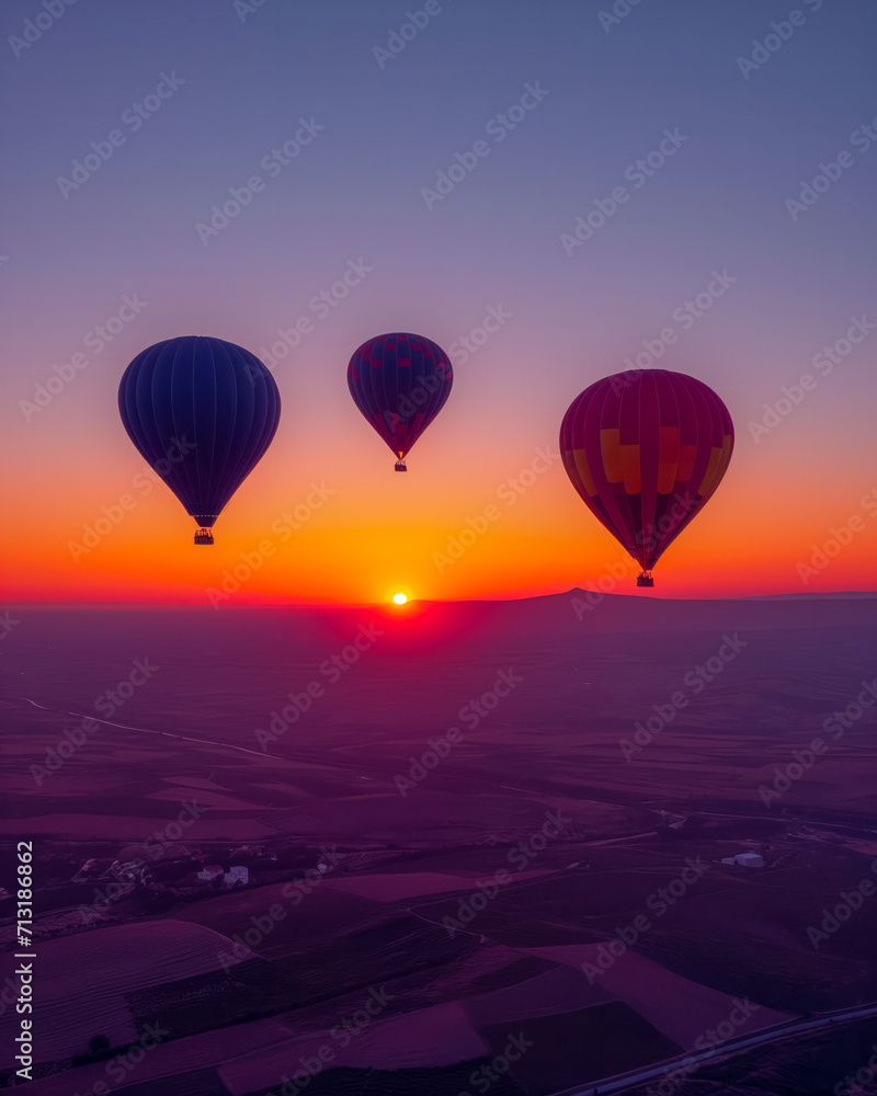 Fototapeta premium Hot Air Balloons Against Vibrant Sunrise Sky