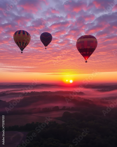 Hot Air Balloons Against Vibrant Sunrise Sky