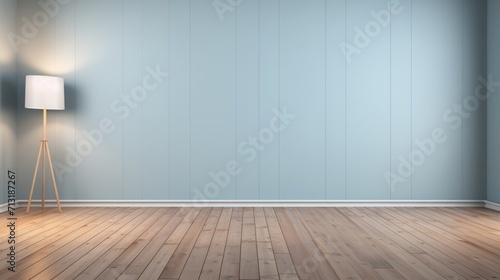 wood floor with gray and soft blue wall for present product