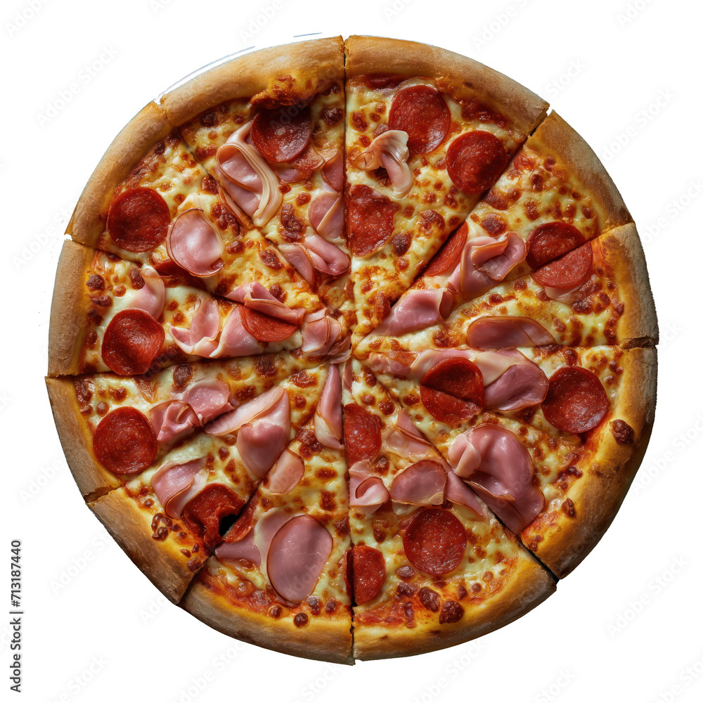 ham and sliced sausages pizza . Clipart PNG image . Transparent