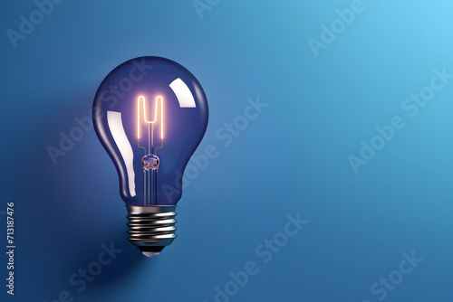 Electric burning light bulb on a plain blue background.
