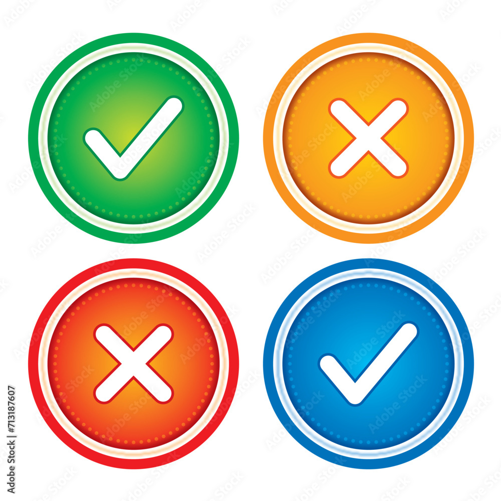 colorful buttons with check and cancel sign colorful buttons with check and cancel sign