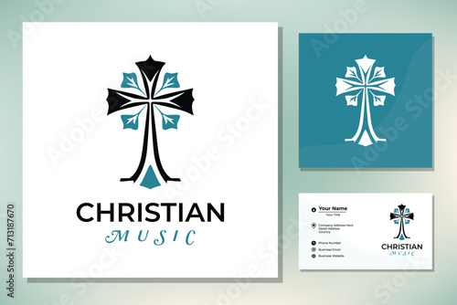 Gospel Music Choir Church with Leaf Nature Christian Catholic Cross logo design
 (ID: 713187670)