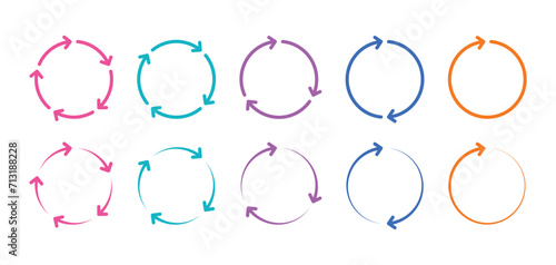 colorful arrows rotating around circle. rotating arrow signs. ring arrow signs