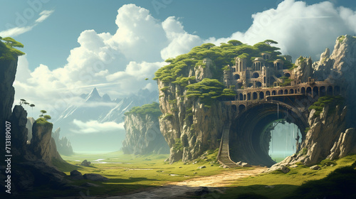 Background with a mythical city