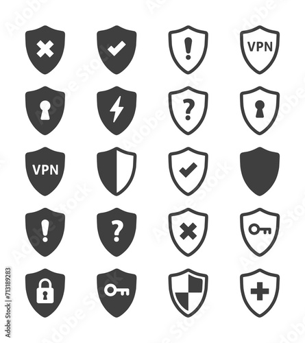 Shield icon set. Flat illustration. White background. 