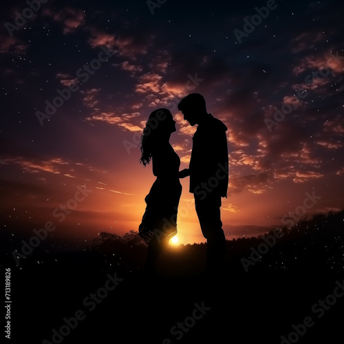 couple kissing at sunset