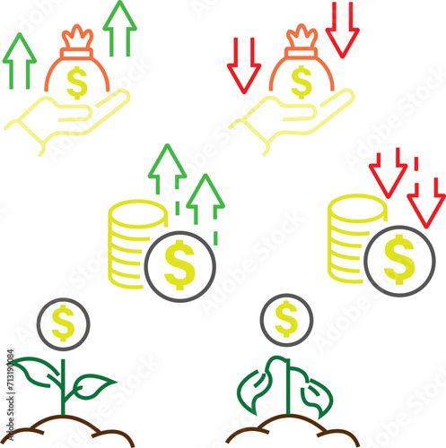Increase sale icon set. Growth profit symbol. Business successful concept. Solid icon collection. Vector illustration.