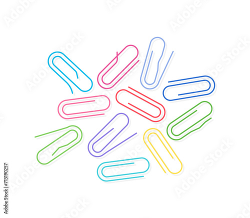 colored paper clips on a white background. distorted and crooked paperclip vector