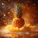 Fresh juicy pineapple in splash. Studio image