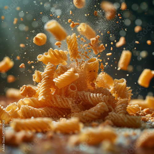 Delicious pasta falling in studio