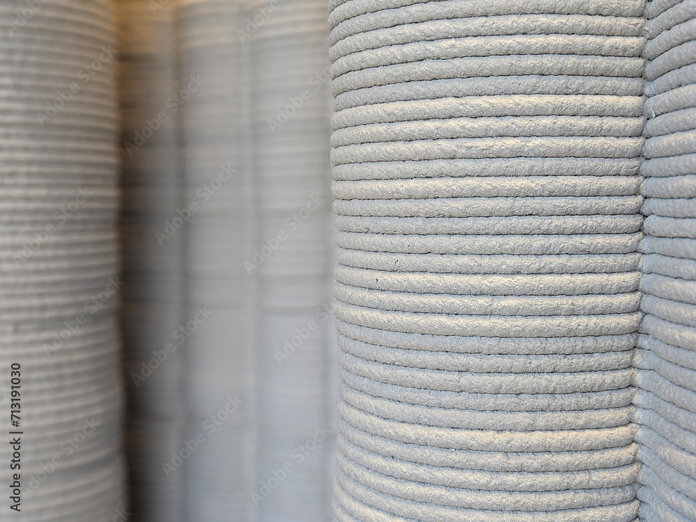 Closed up of the 3d printing in concrete material in horizontal line