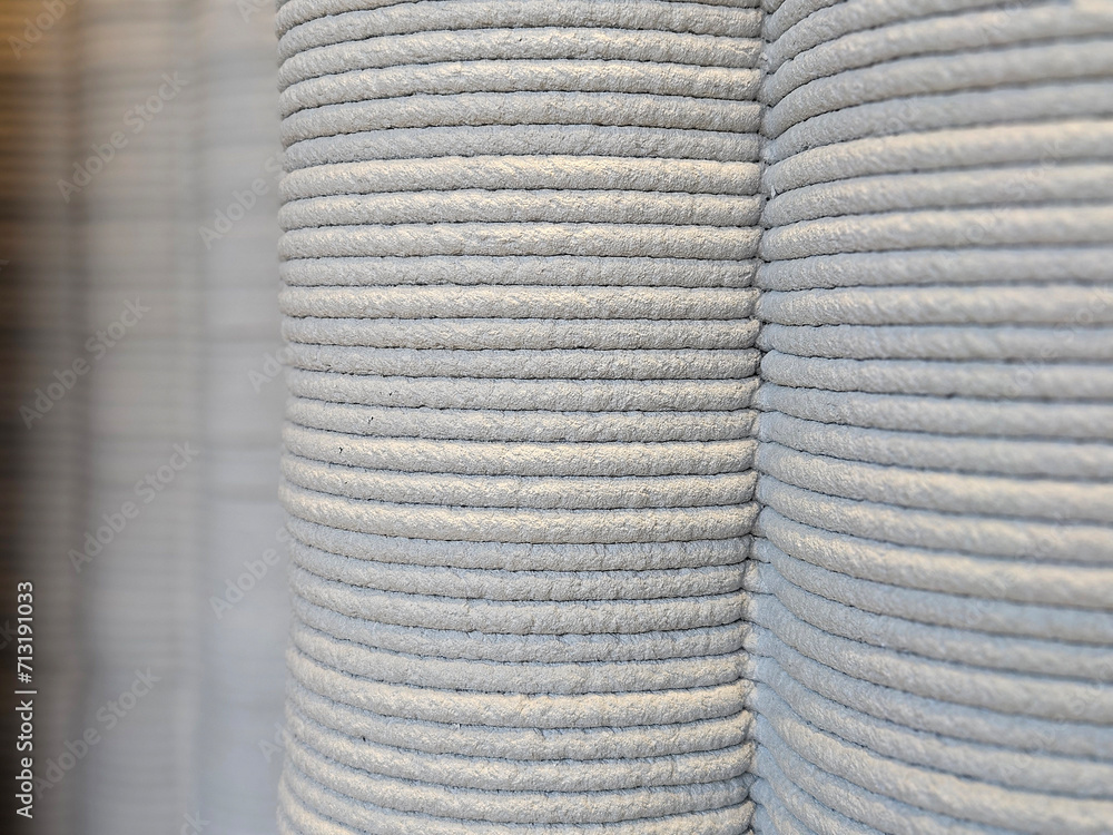 Closed up of the 3d printing in concrete material in horizontal line