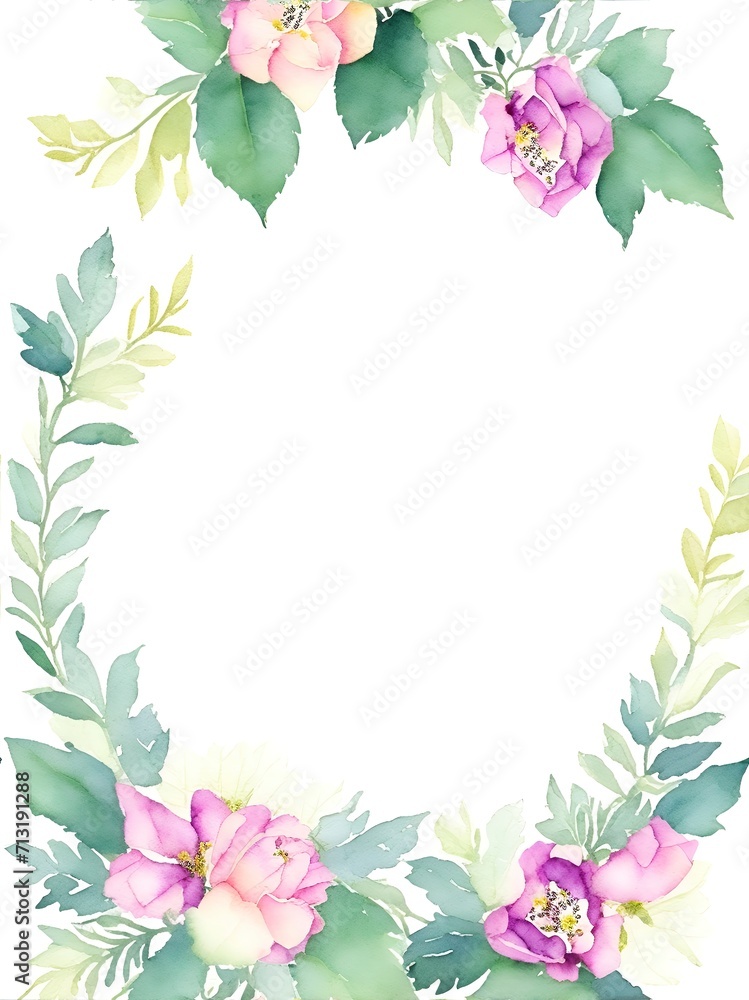 Watercolor floral frame, flowers pink rosehip, oval for wedding invites, greetings, wallpapers, fashion, background, Generative AI