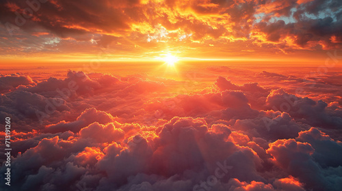 Sunset above the clouds  a mesmerizing celestial ballet. A wide expanse of heavenly beauty  capturing the essence of hope. Handcrafted by generative AI.