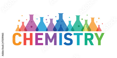 colored chemistry word and colored test tubes. chemistry concept