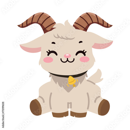 Cute goat sit cartoon animal