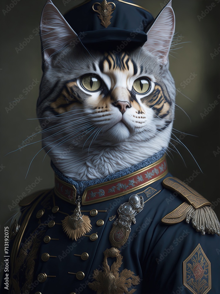 Renaissance Cat, cat in military clothing, Cat dressed in vintage clothes in Victorian style Generative AI Renaissance Cat, cat in military clothing, Cat dressed in vintage clothes in Victorian style Generative AI