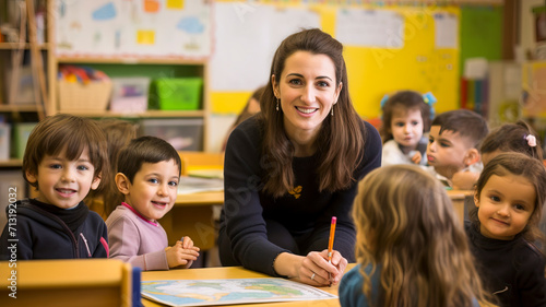 Profesora con sus alumnos de infantil en clase