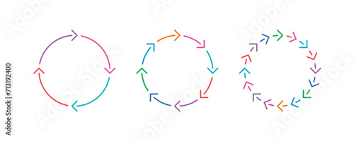 colored arrows rotating four steps, eight steps, 16 steps. rotating arrow signs