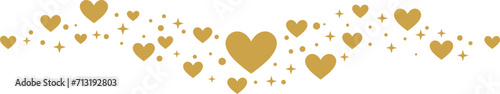 Gold heart wave vector clip art for valentine day celebration, greeting banner with hearts and stars, isolated