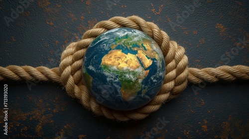 rope around planet earth close shot. Generative AI