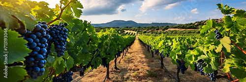 Ripening grapes in a traditional vineyard in Sardinia.