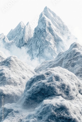 A picturesque image showcasing a group of snow-covered mountains in a winter landscape. Perfect for outdoor adventure and travel themes